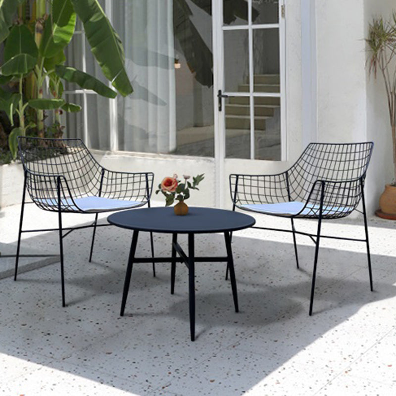 Contemporary Metal Patio Table Round Water Resistant in White/Black