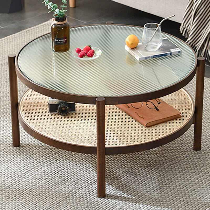 Contemporary Round End Table Water Resistant Rubber Wood in Brown