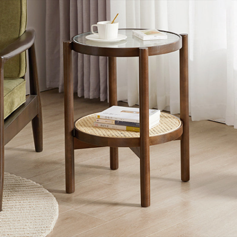 Contemporary Round End Table Water Resistant Rubber Wood in Brown