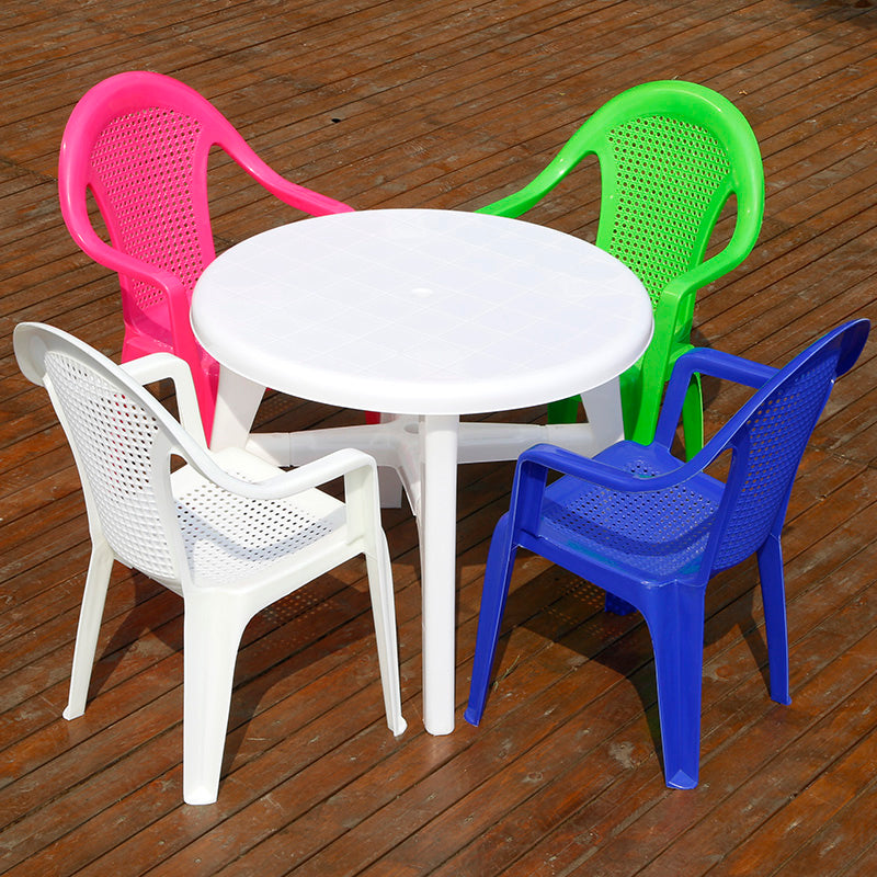 Contemporary Patio Table Plastic Round/Rectangle in White/Pink/Green/Blue with Umbrella Hole
