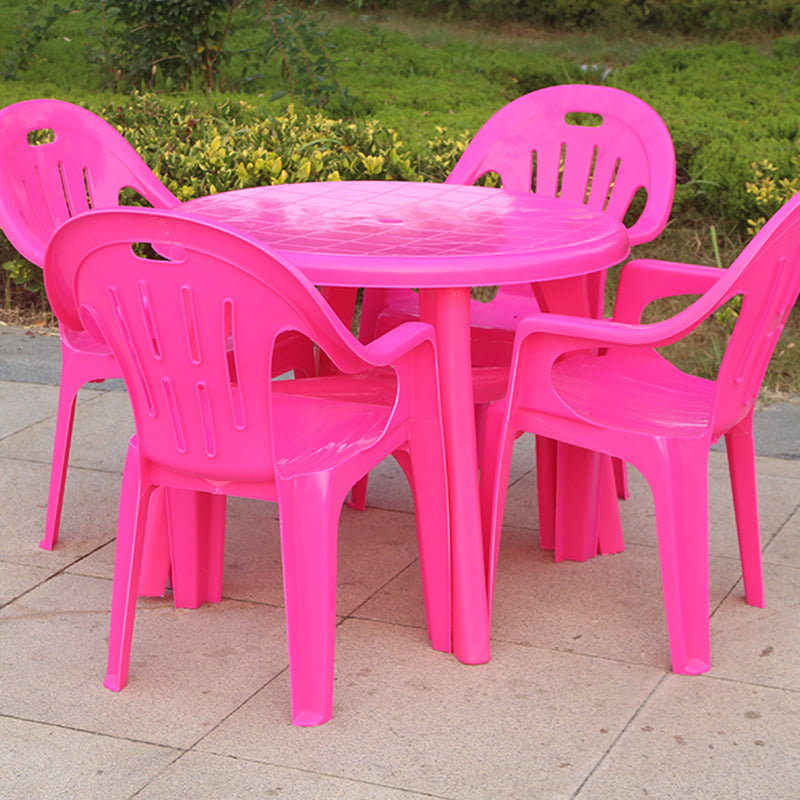 Contemporary Patio Table Plastic Round/Rectangle in White/Pink/Green/Blue with Umbrella Hole