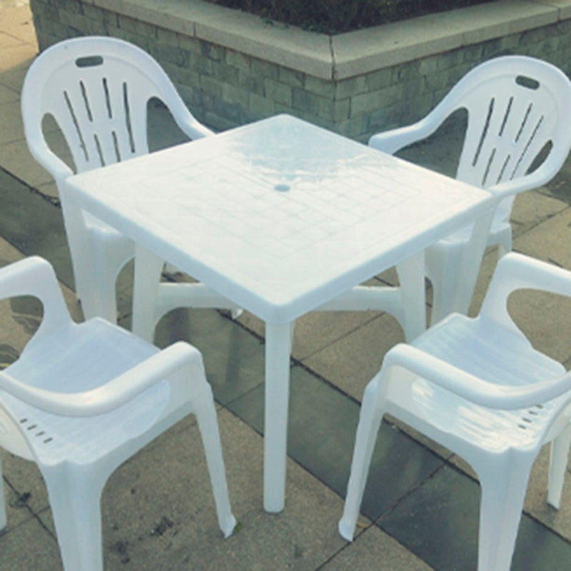 Contemporary Plastic Patio Table Round/Rectangle with Umbrella Hole for Outdoor