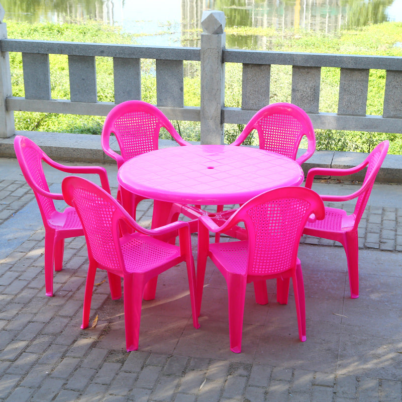 Contemporary Plastic Patio Table Round/Rectangle with Umbrella Hole for Outdoor