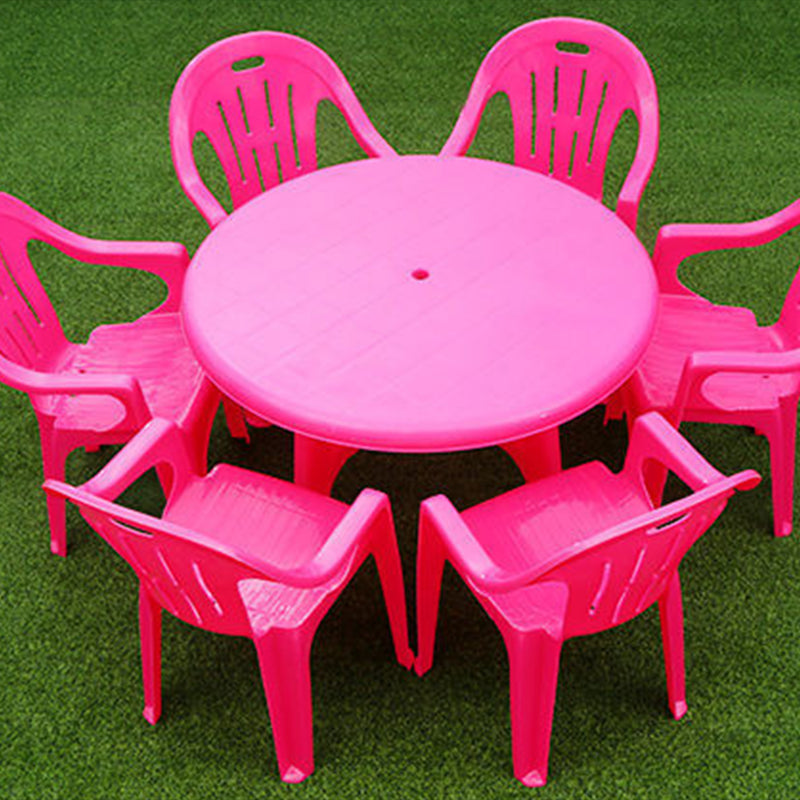 Contemporary Plastic Patio Table Round/Rectangle with Umbrella Hole for Outdoor