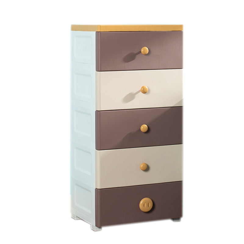 Scandinavian Plastic Kids Nightstand 5 Drawers Vertical Nursery Dresser for Home