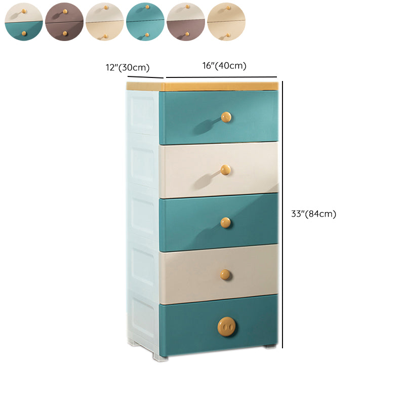 Scandinavian Plastic Kids Nightstand 5 Drawers Vertical Nursery Dresser for Home