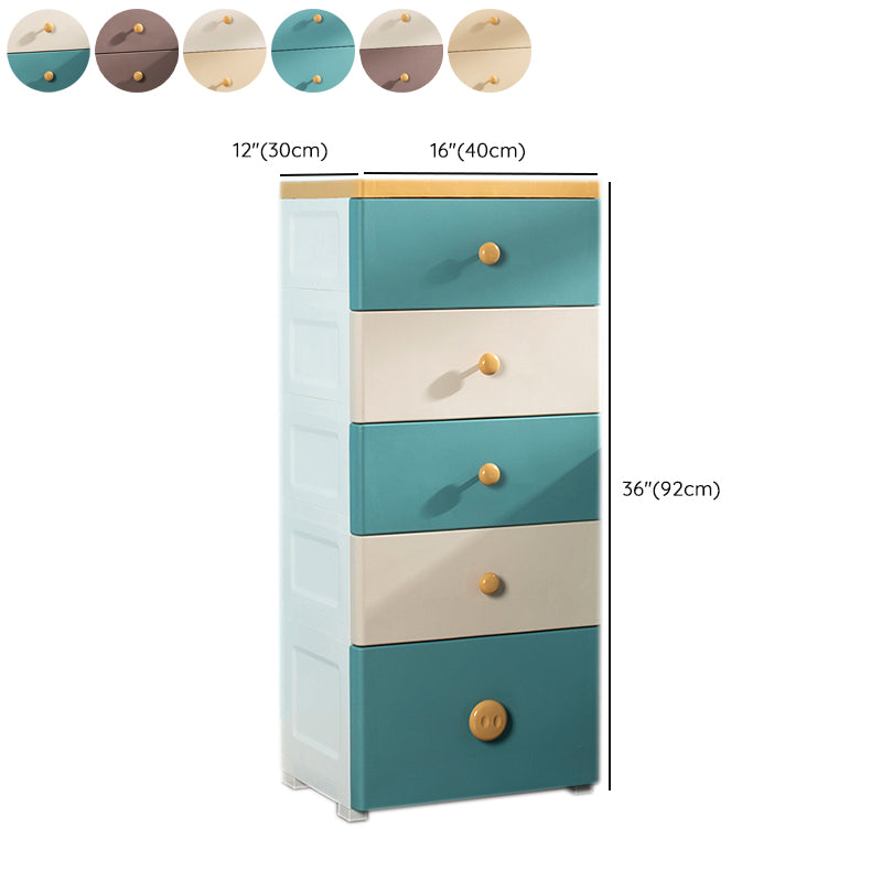 Scandinavian Plastic Kids Nightstand 5 Drawers Vertical Nursery Dresser for Home