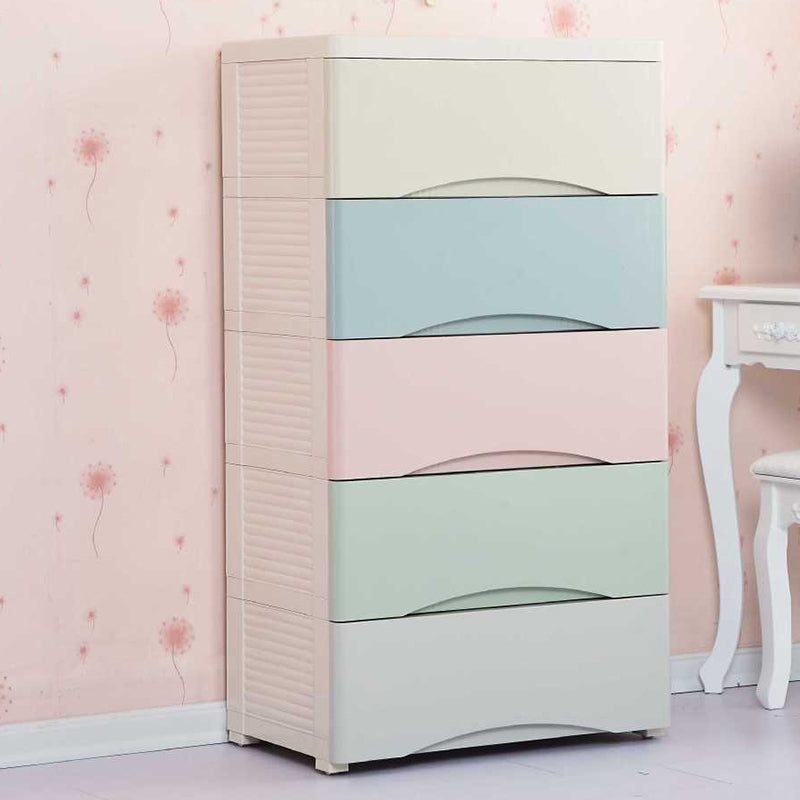 Vertical Kids Nightstand Scandinavian 5/6 Drawers Plastic Nursery Dresser for Home