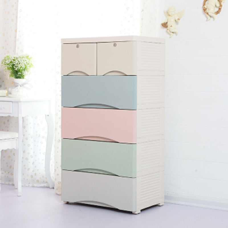 Vertical Kids Nightstand Scandinavian 5/6 Drawers Plastic Nursery Dresser for Home