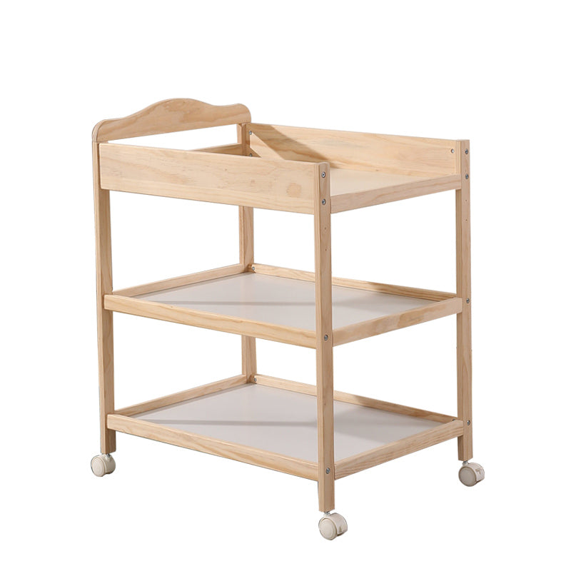 2 Storage Shelves Baby Changing Table Flat Top in Solid Wood with Wheel