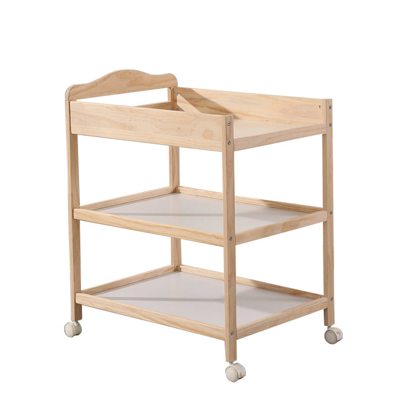 2 Storage Shelves Baby Changing Table Flat Top in Solid Wood with Wheel