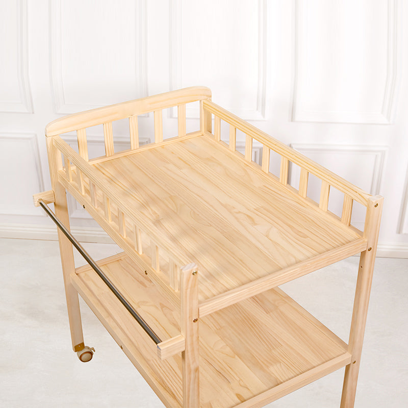 Flat Top Baby Changing Table Solid Wood with Storage Shelf and Wheel