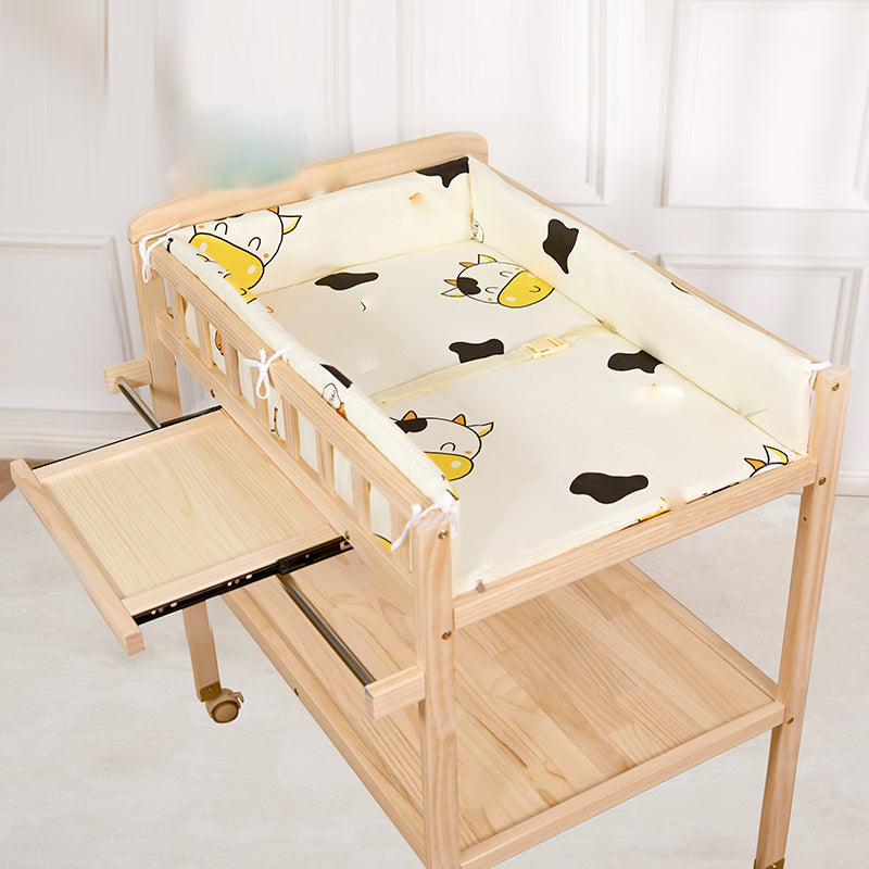 Flat Top Baby Changing Table Solid Wood with Storage Shelf and Wheel