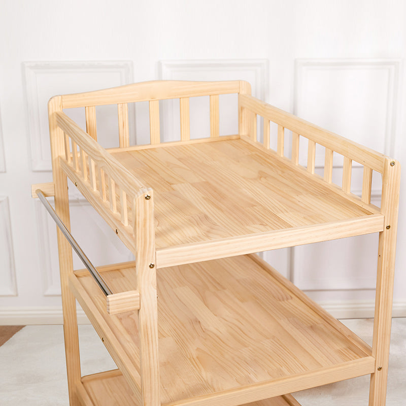 Flat Top Baby Changing Table Solid Wood with Storage Shelf and Wheel