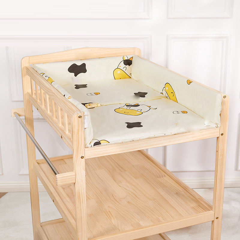 Flat Top Baby Changing Table Solid Wood with Storage Shelf and Wheel