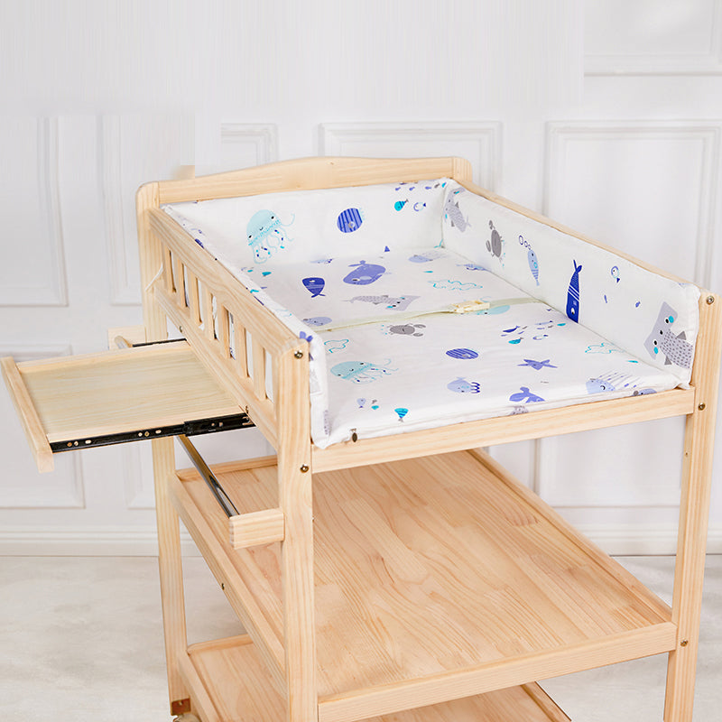 Flat Top Baby Changing Table Solid Wood with Storage Shelf and Wheel