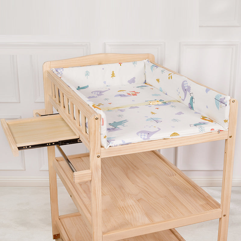 Flat Top Baby Changing Table Solid Wood with Storage Shelf and Wheel