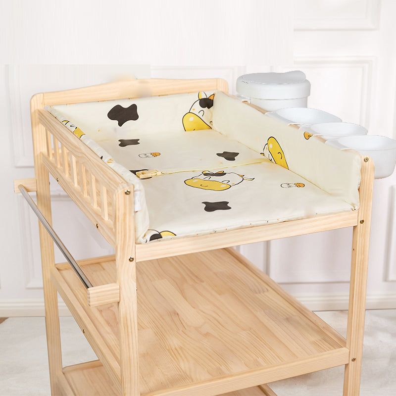 Flat Top Baby Changing Table Solid Wood with Storage Shelf and Wheel