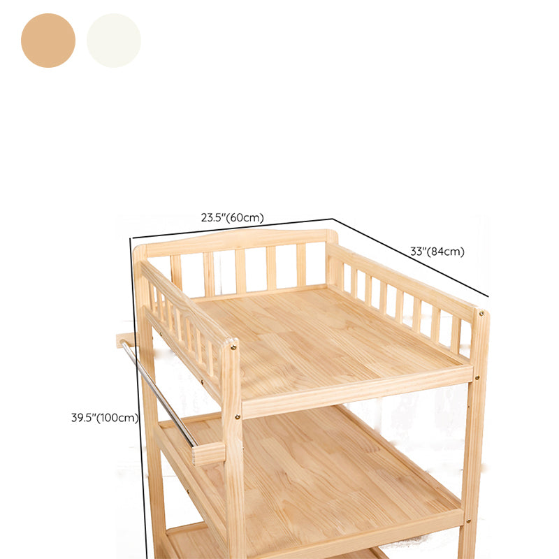 Flat Top Baby Changing Table Solid Wood with Storage Shelf and Wheel