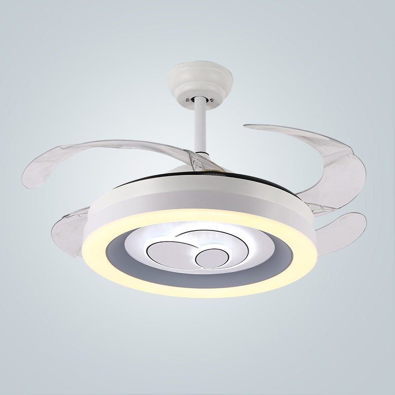 Contemporary LED Fan Ceiling Fixture in White Finish Metal Fixture