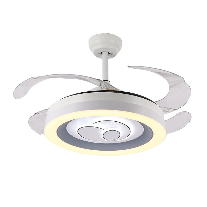 Contemporary LED Fan Ceiling Fixture in White Finish Metal Fixture