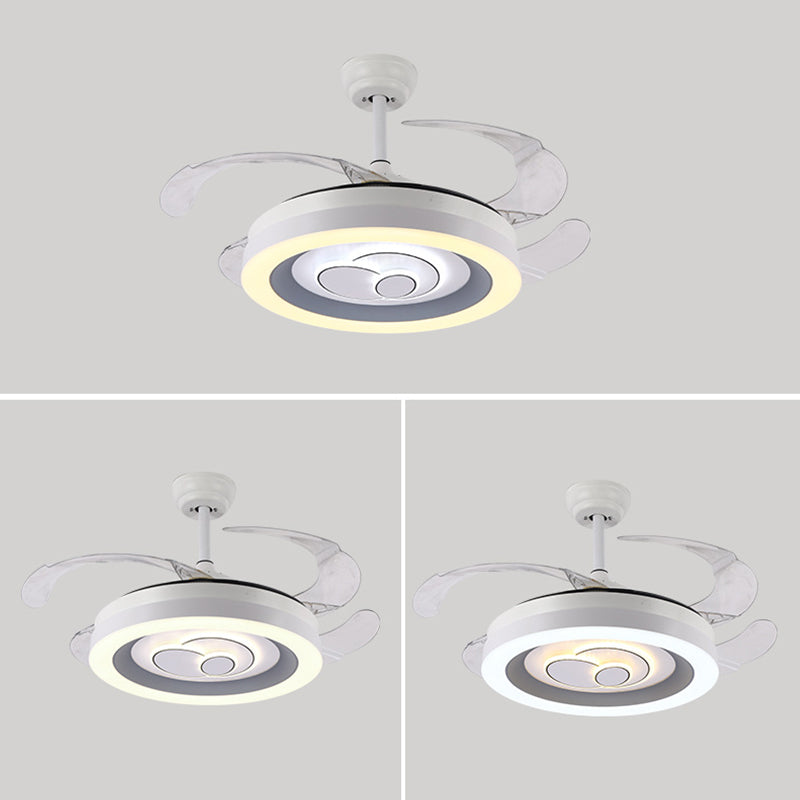 Contemporary LED Fan Ceiling Fixture in White Finish Metal Fixture