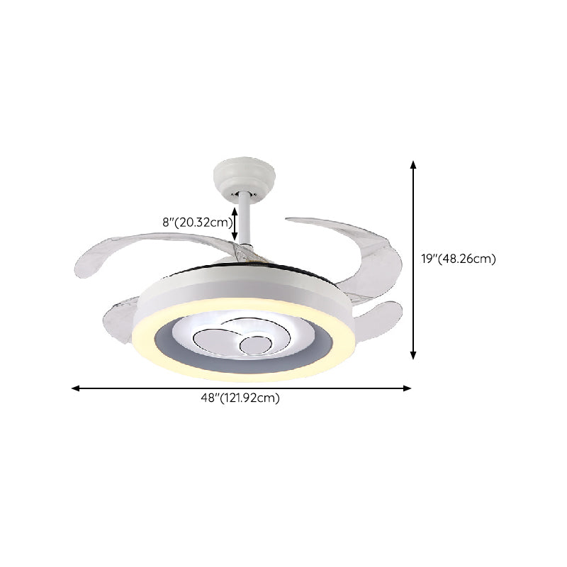 Contemporary LED Fan Ceiling Fixture in White Finish Metal Fixture