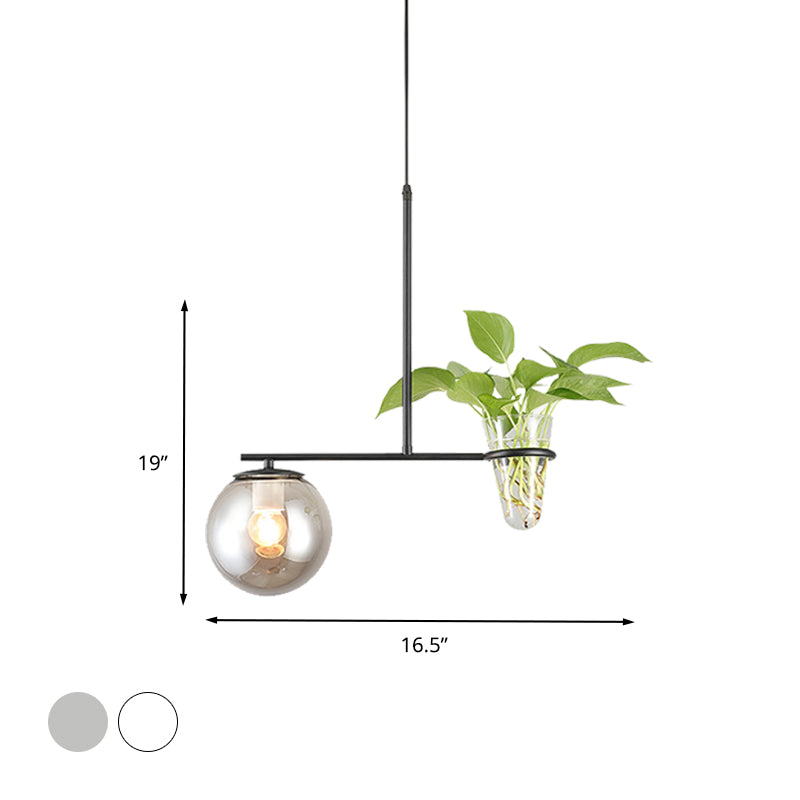 1 Bulb Sphere Pendant Light Vintage Black/Gold Metal LED Hanging Lamp with Milk White/Smoke Grey Glass Shade