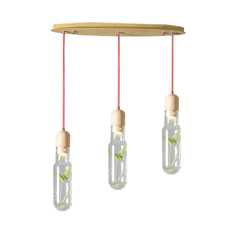 Industrial Bottle Cluster Pendant 3/6 Bulbs Metal LED Suspension Light in Wood for Living Room