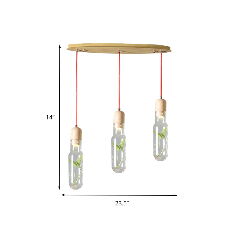 Industrieflasche Cluster Anhänger 3/6 Lampenmodmetall -LED -Federung in Holz für Wohnzimmer