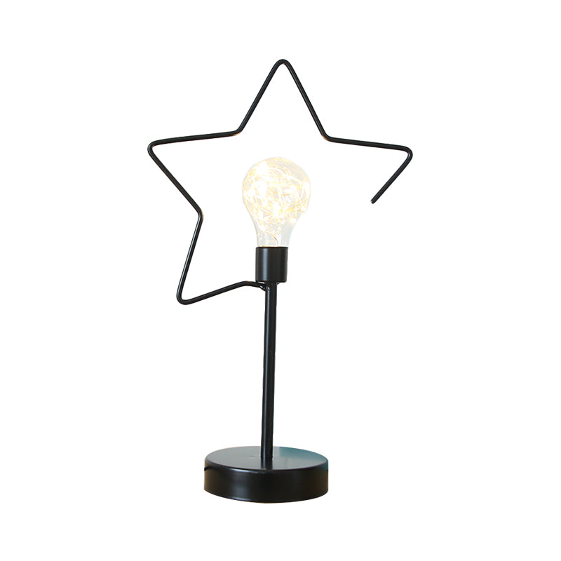 Bedside Plug-In LED Table Lamp Kids Style Black/Gold Nightstand Light with Star/Loving Heart Iron Frame