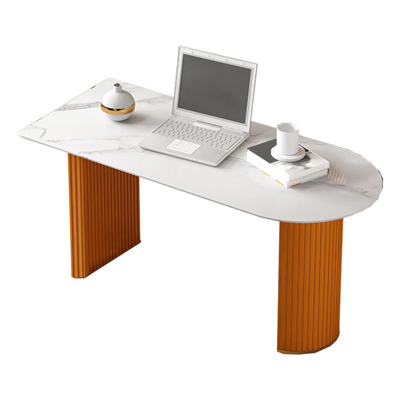 Peninsula Stone Office Desk Glam Style Metal Writing Desk for Office