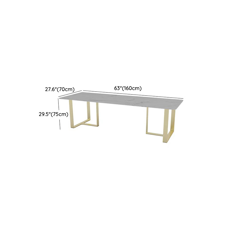 Rectangular Shape Contemporary Office Desk Stone Task Desk with 2-Legs in White