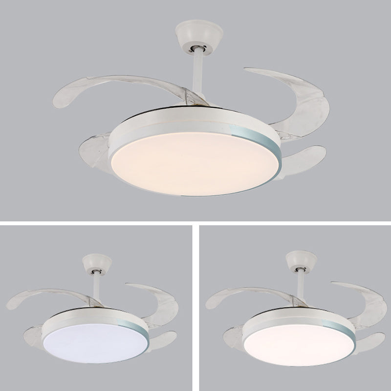 LED Contemporary Fan Ceiling Fixture Metal and Acrylic Ceiling Fan in White