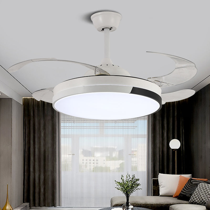 LED Contemporary Fan Ceiling Fixture Metal and Acrylic Ceiling Fan in White