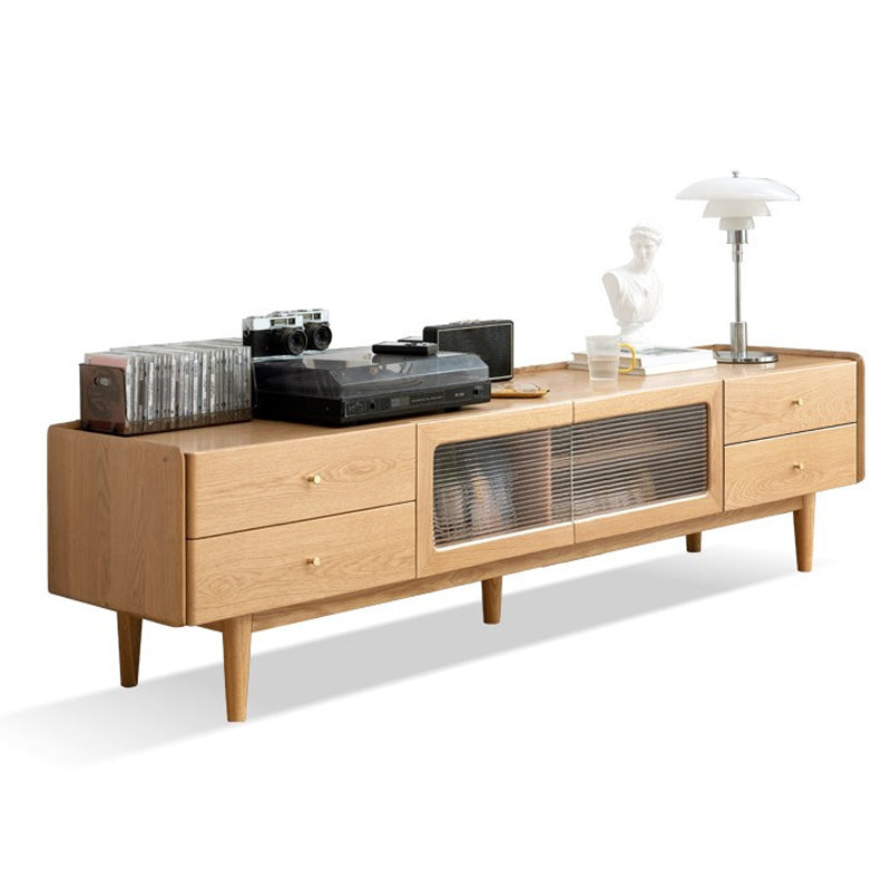 Modern 4 Drawers TV Stand Wooden TV Cabinet with Doors for Living Room