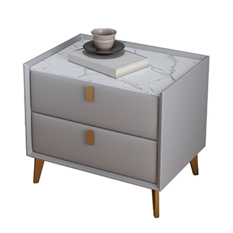 Stone Bedside Cabinet Modern Accent Table Nightstand with 2 Drawers