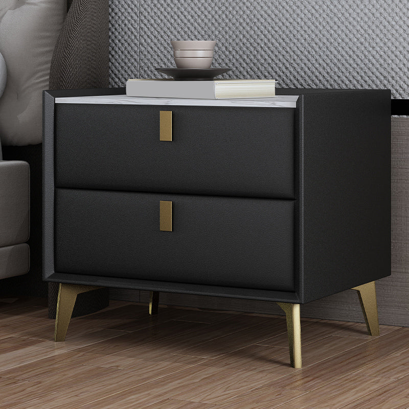 Stone Bedside Cabinet Modern Accent Table Nightstand with 2 Drawers