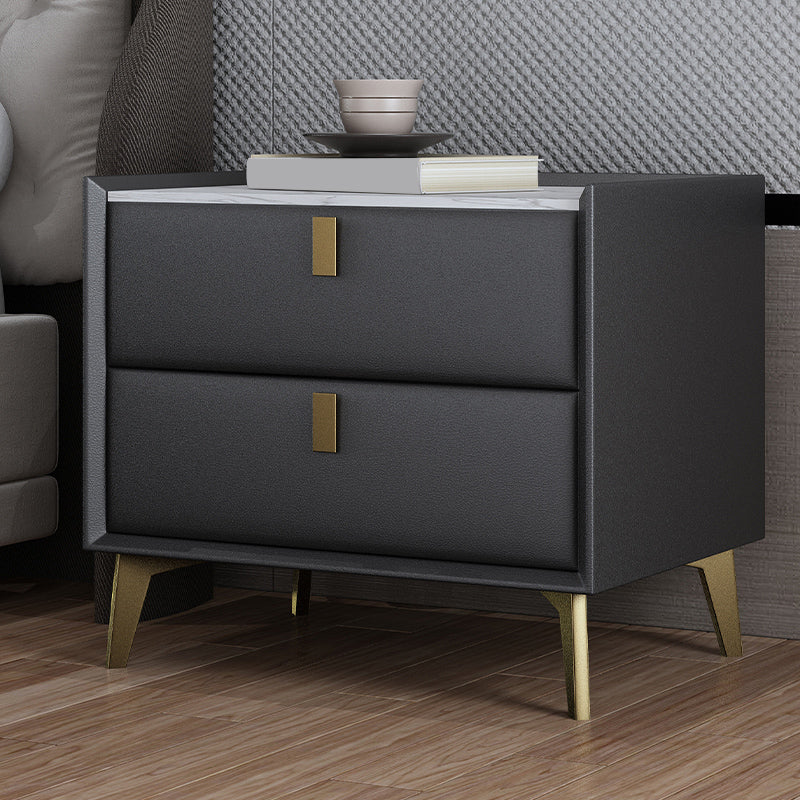 Stone Bedside Cabinet Modern Accent Table Nightstand with 2 Drawers