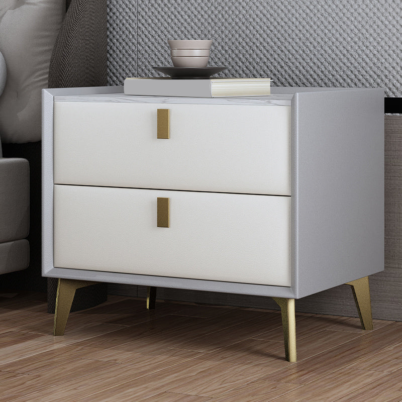 Stone Bedside Cabinet Modern Accent Table Nightstand with 2 Drawers