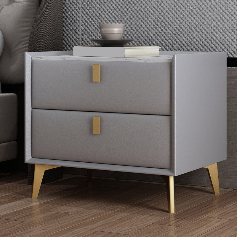 Stone Bedside Cabinet Modern Accent Table Nightstand with 2 Drawers