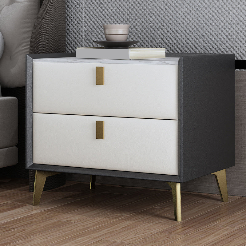 Stone Bedside Cabinet Modern Accent Table Nightstand with 2 Drawers