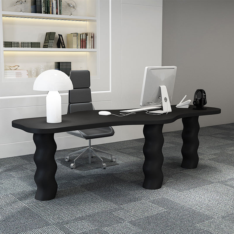 Contemporary Wood Office Desk Irregular Shape Task Desk with 3 Legs in White/Black/Grey