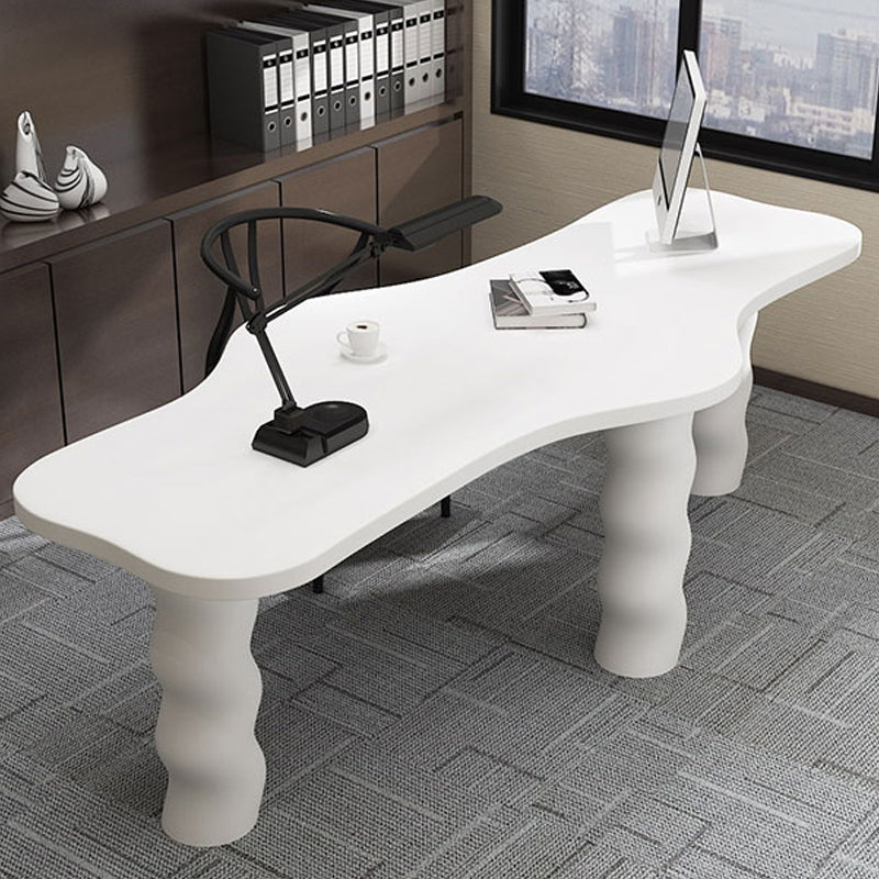 Contemporary Wood Office Desk Irregular Shape Task Desk with 3 Legs in White/Black/Grey