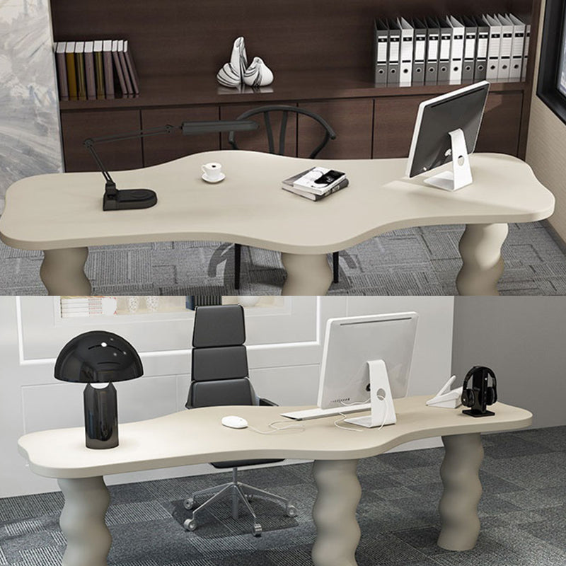 Contemporary Wood Office Desk Irregular Shape Task Desk with 3 Legs in White/Black/Grey