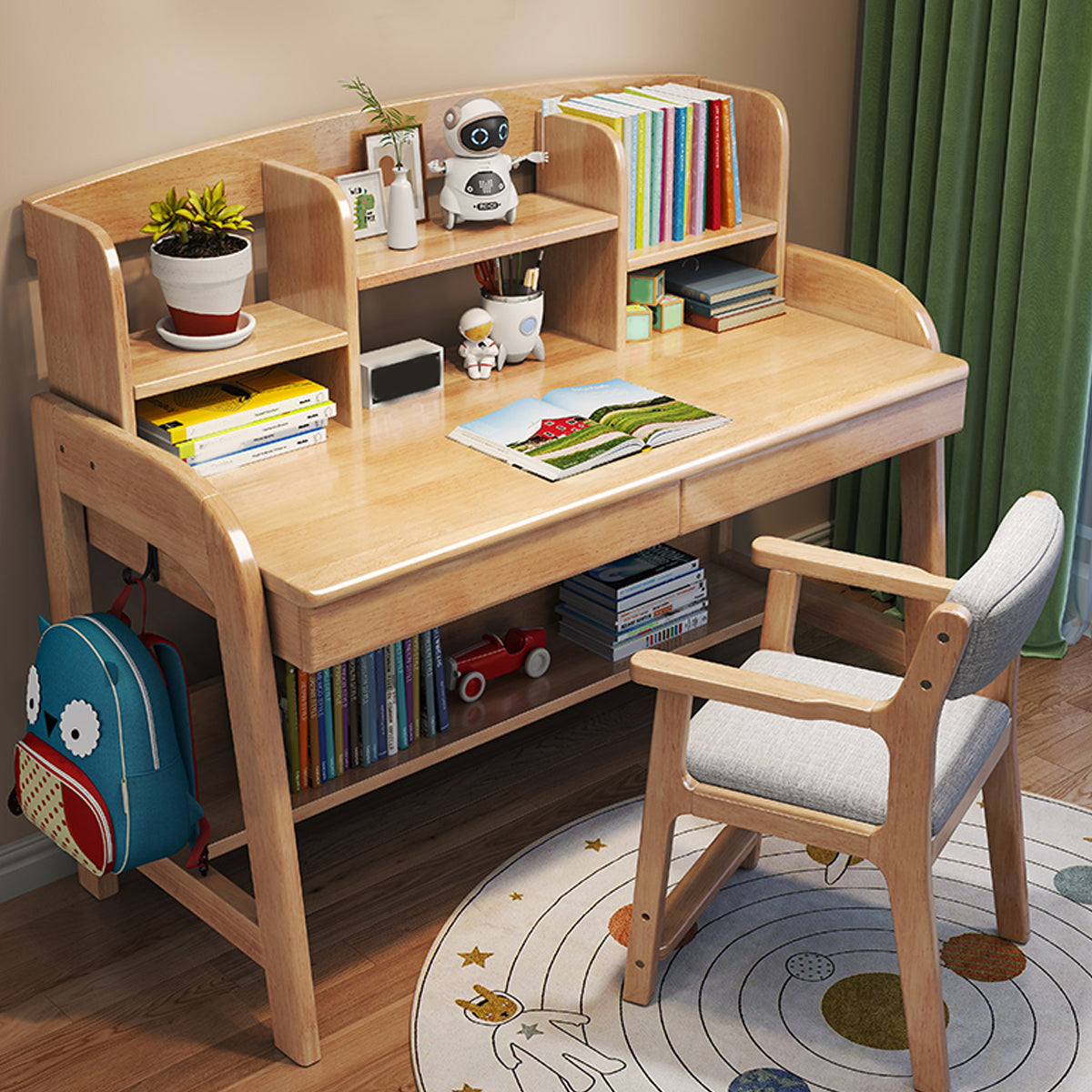 Modern Wood Adjustable Writing Desk Home Office Desk with Shelves