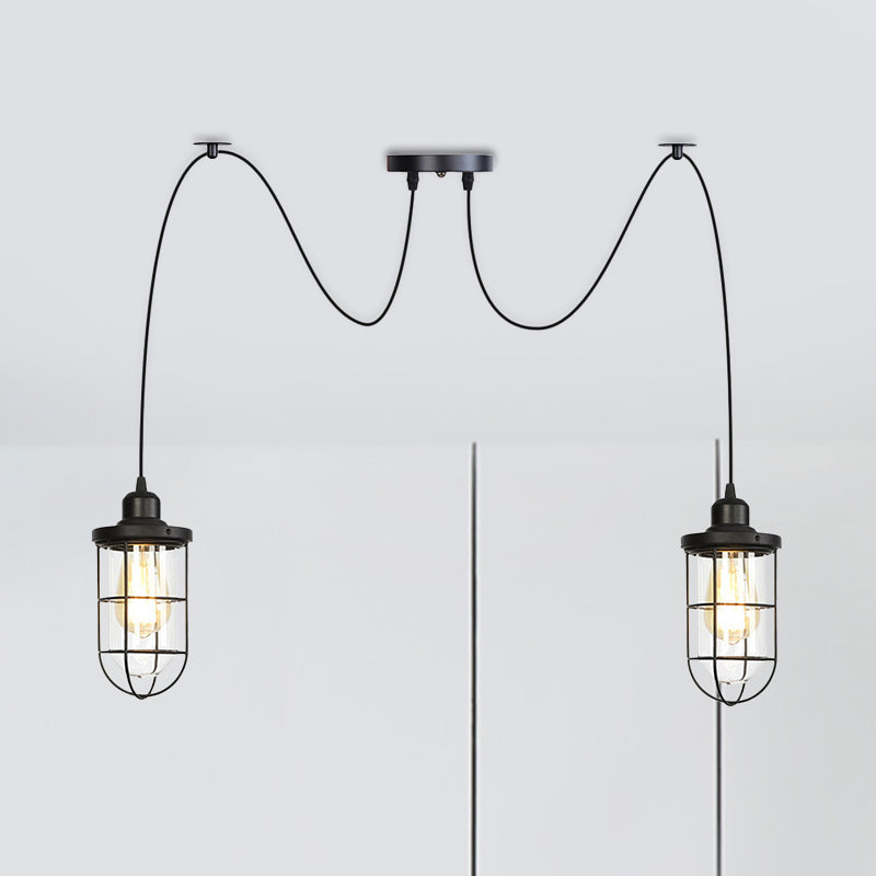 2/3/6 Bulb Verre transparent multiples plafonnier industriel restaurant en cage noir Swag Pendululum lampe