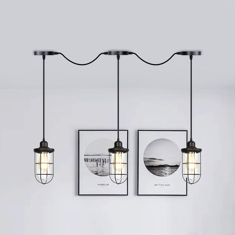 Black 3/5/7 Heads Multi Lightleier Farmhouse Clear Glass Gage Benil lampada in tandem