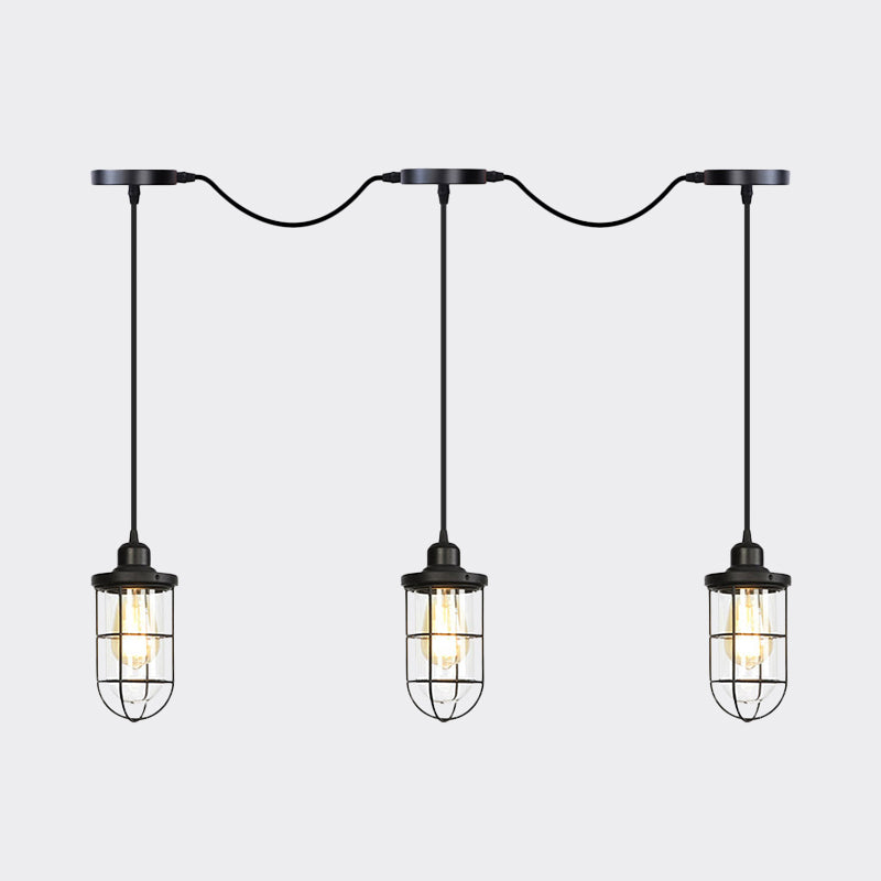 Black 3/5/7 têtes Multi Light Chandelier Farmhouse Clear Cage Cage en tandem Plafond