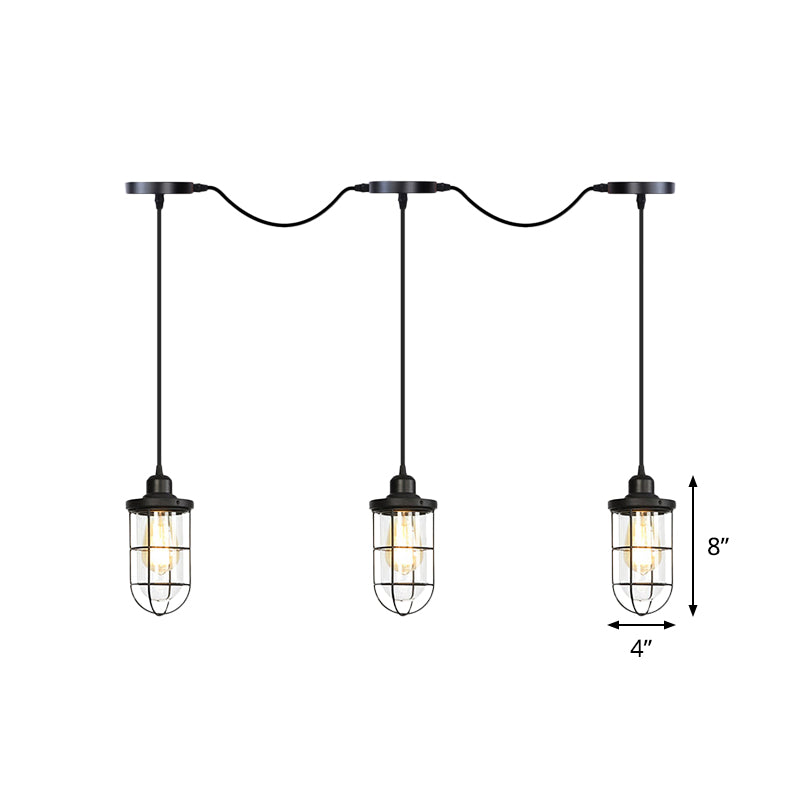 Black 3/5/7 Heads Multi Light Chandelier Farmhouse Clear Glass Cage Tandem Ceiling Lamp